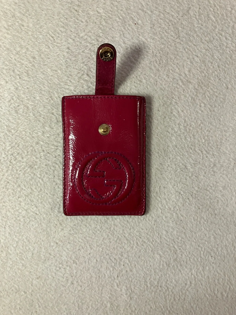 Gucci Patent Leather Card Case in Deep Red with Embossed Logo